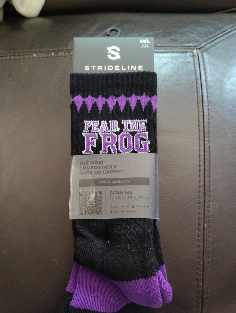 Strideline Men’s 'Fear the Frog' Black & Purple Crew Socks 2 Pairs